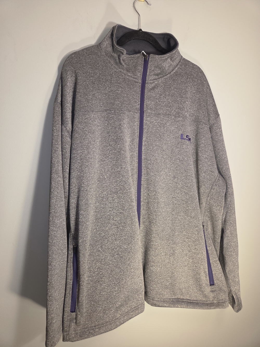 Knights Apparel LSU Tigers Full Zip Heather Gray Fleece Jacket 2XL.